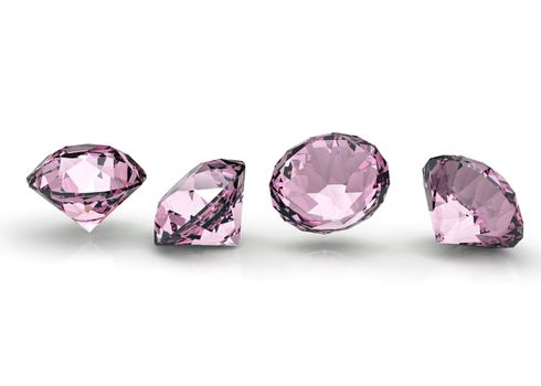 Collection of round pink diamond  isolated on white background 