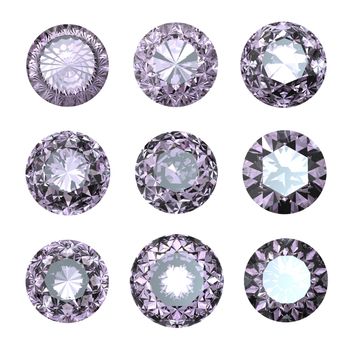 Collections of gems isolated on white background. amethyst