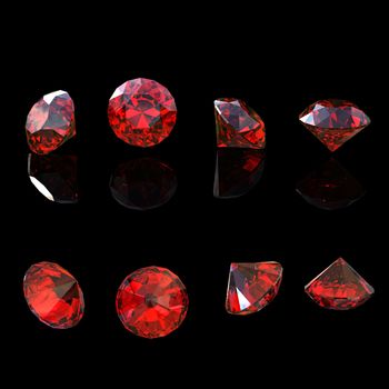 Round garnet isolated on black background. Gemstone