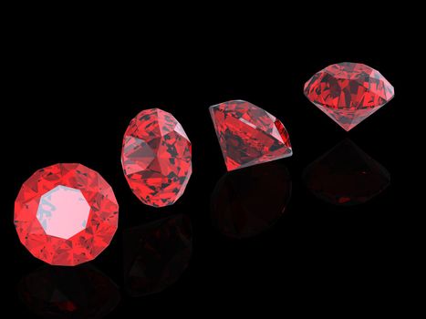 Round garnet isolated on black background. Gemstone