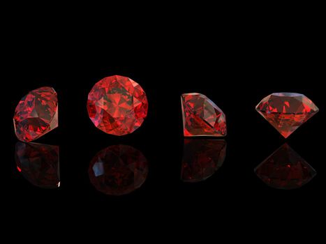 Round garnet isolated on black background. Gemstone