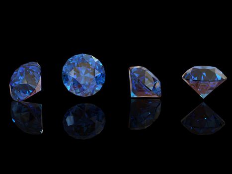 Round blue sapphire isolated on black background. Gemstone