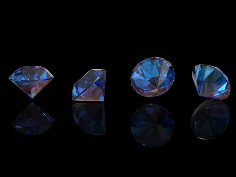 Round blue sapphire isolated on black background. Gemstone