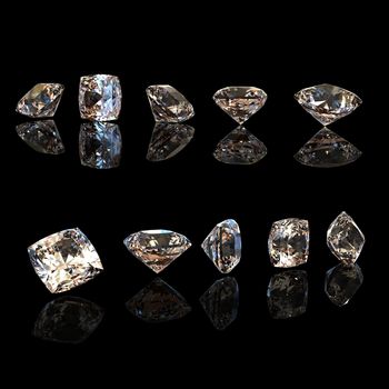 Square cognac diamond isolated on black background. Gemstone