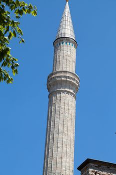 Istanbul - one of minarets Hagia Sophia. Turkey