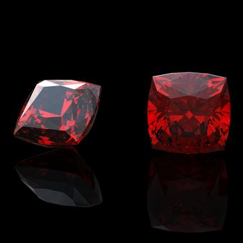 Jewelry gems shape of square on black background. Ruby