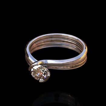 Ring with diamond isolated on black background