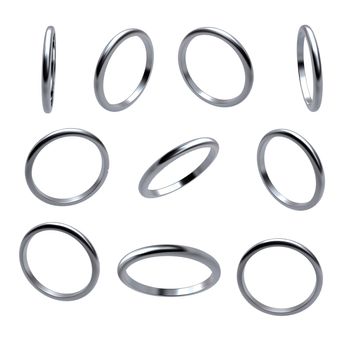 Collection of silver wedding rings  isolated on white background