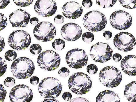 Set of round diamond  on wite  background. Gemstone