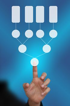 hand push on blank decision tree diagram in hand for business analyze