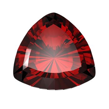 Jewelry gems shape of trillion on white background. Ruby