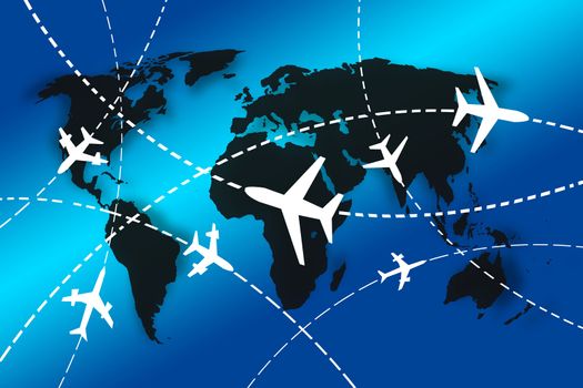 planes Routes around the world for travel concept