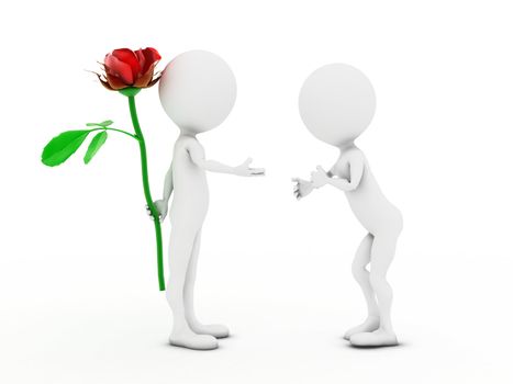 Man giving a woman a rose, a sign of love