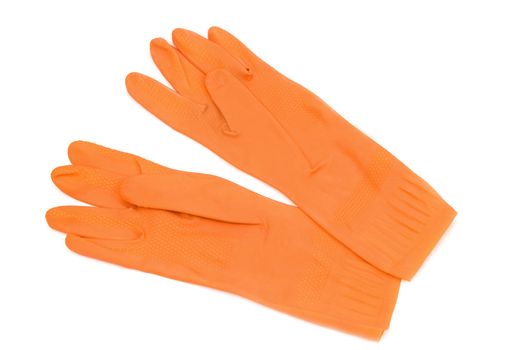 Orange rubber gloves, it is isolated on a white background