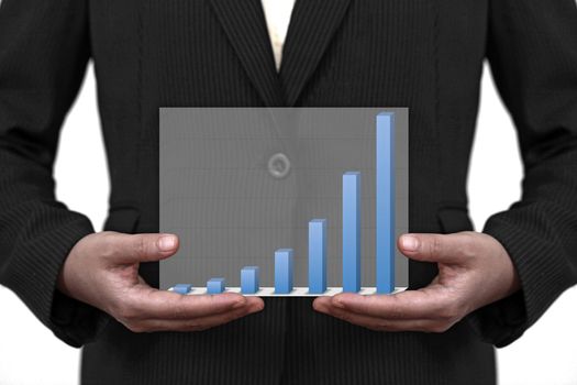 businesswoman hold up trend business sale graph on hand