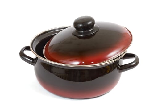 The enameled saucepan it is isolated on a white background