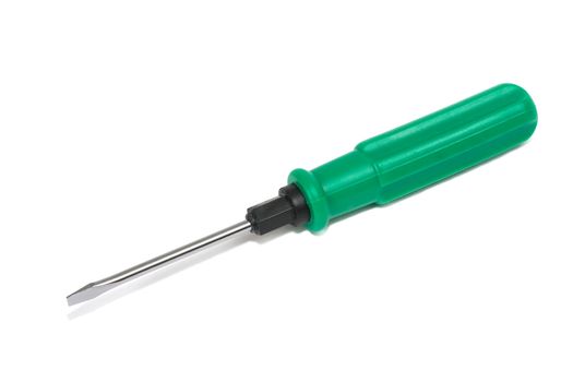 screwdriver with a green handle on a white background

