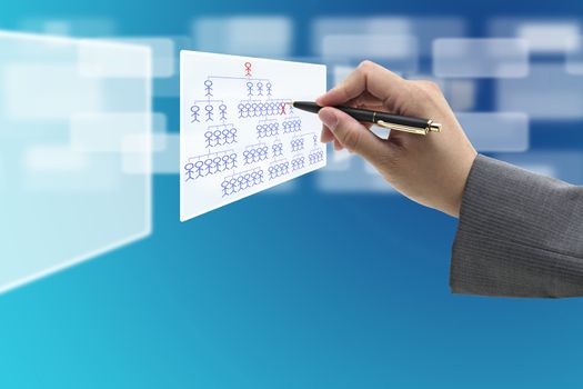 manager hand Fired employee from virtual whiteboard for human resource concept