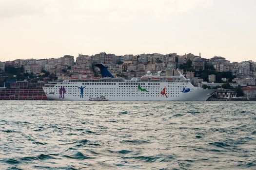 The passenger ship in port.