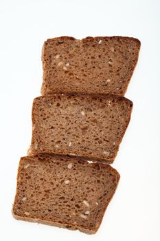 Slices of dark bread isolated over white 