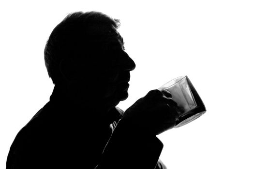 Drinking the man in a structure on a white background