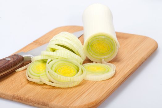 Sliced Leeks on woden table