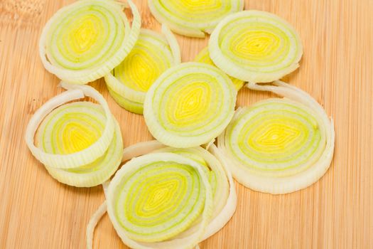 Sliced Leeks on woden table
