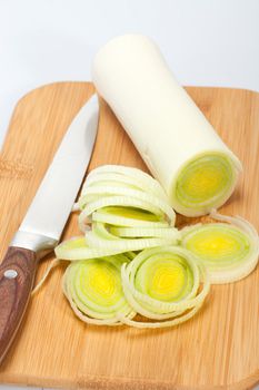 Sliced Leeks on woden table
