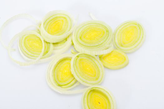 Sliced Leeks on white background 