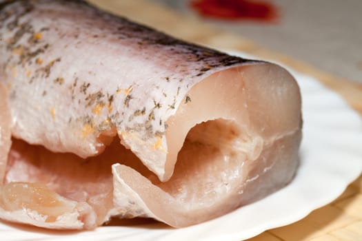 Piece of fresh raw fish. The healthy diet.
