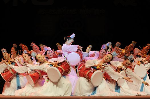 CHENGDU - SEP 28: Korean ethnic dancers perform on stage in the 6th Sichuan minority nationality culture festival at JINJIANG theater.Sep 28,2010 in Chengdu, China.