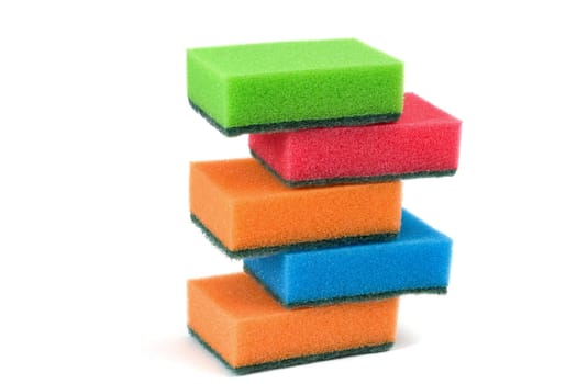 Sponges for washing utensils on a white background