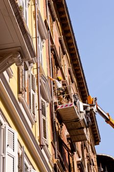 Worker on a mobile crane