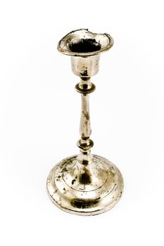 Antique silver classic candlestick isolated on white