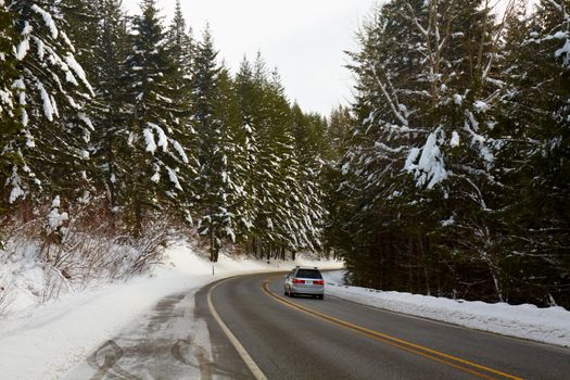 Mountain Road in Winter, North Cascades, Washington, USA