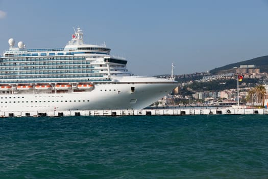 The passenger ship in port.