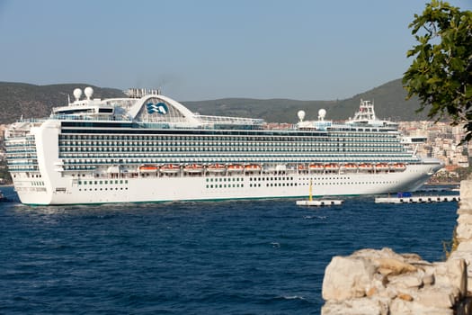 The passenger ship in port.