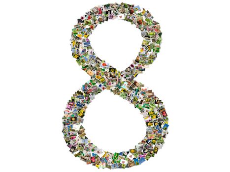Number eight, photo collage isolated on a white background