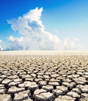 land with dry cracked ground under blue sky