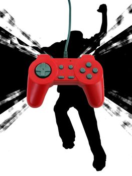 A red game controller isolated over white with plenty of copyspace.  This file includes the clipping path.  
