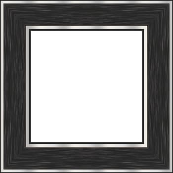 A black wood picture frame with brushed nickel accents.  Contains clipping path for the white area in the center.