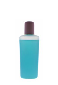 vial with lotion. The isolated bottle with a blue liquid