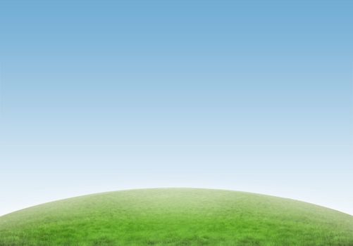 Beautiful sceneric background with green hill and blue gradient sky.