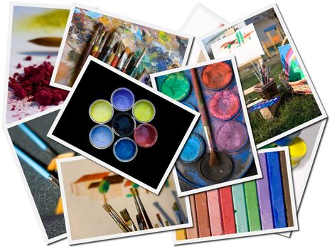 Art tools postcards postcards on white