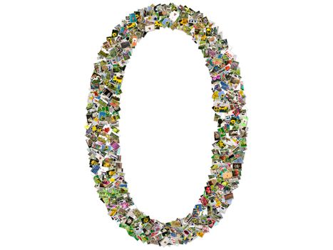 Number zero, photo collage isolated on a white background