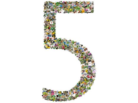 Number five, photo collage isolated on a white background