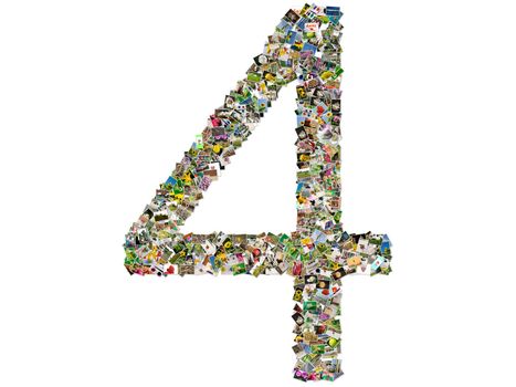 Number four, photo collage isolated on a white background