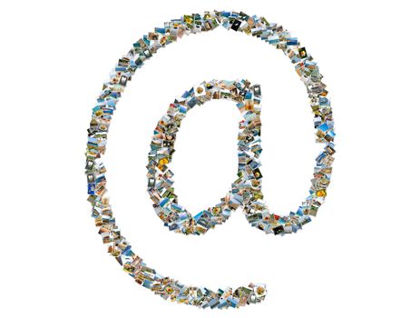 Email symbol, photos collage isolated on a white background