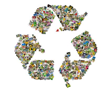 Recycling sign, photo collage isolated on a white background