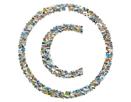 Copyright symbol, photos collage isolated on a white background